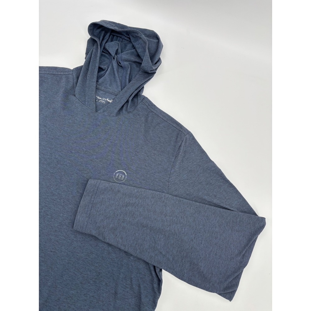 TravisMathew Mens Large Blue Heathered Long Sleeve Hooded Performance T-Shirt
